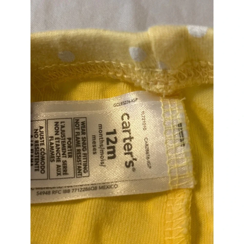 Carter's‎ Pajama Pants Baby 12M Yellow Polka Dot Excellent Snug Fit Cotton PJs